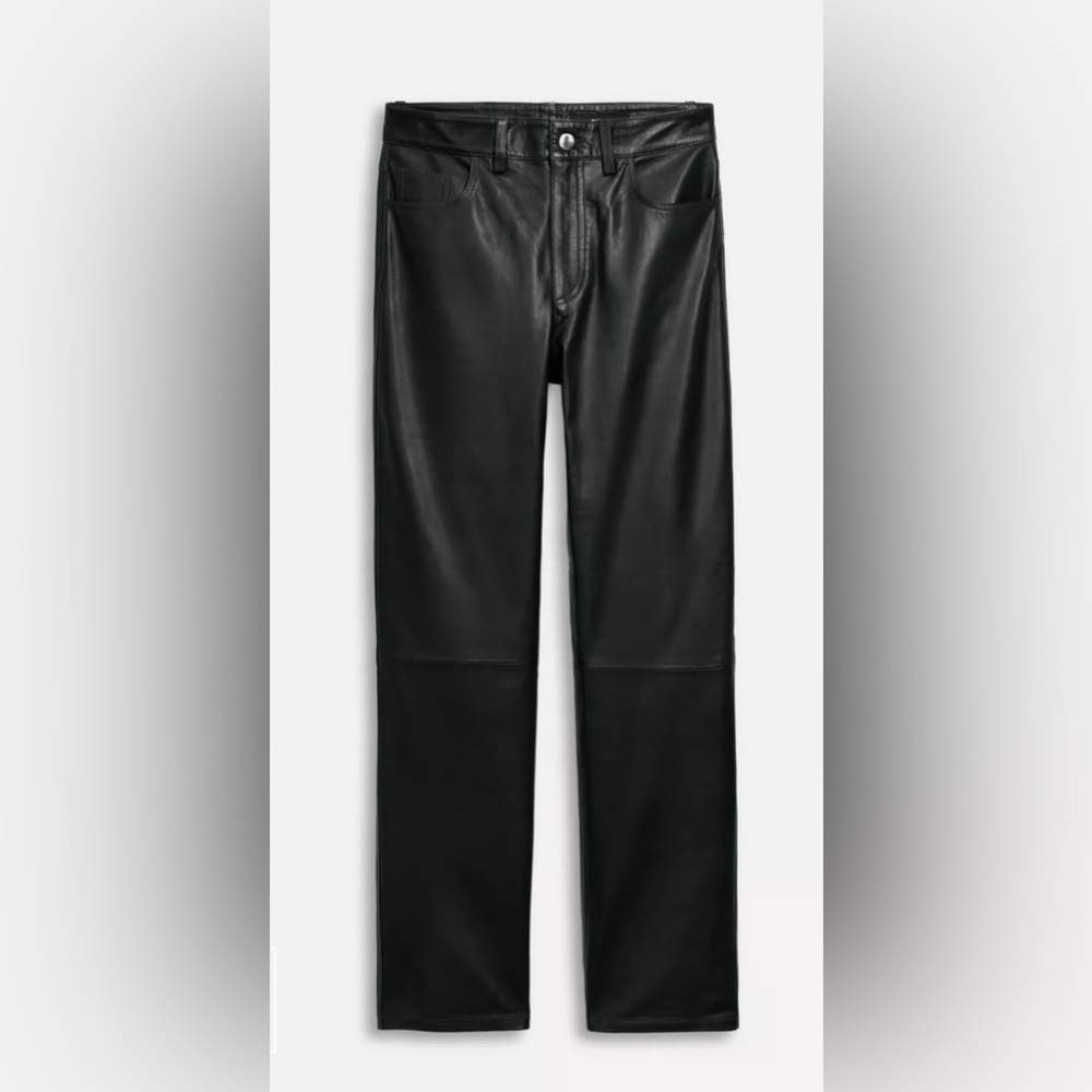 ZARA Pants Women's Size Large Faux Leather Black High Rise Straight Leg Zip - Picture 4 of 11